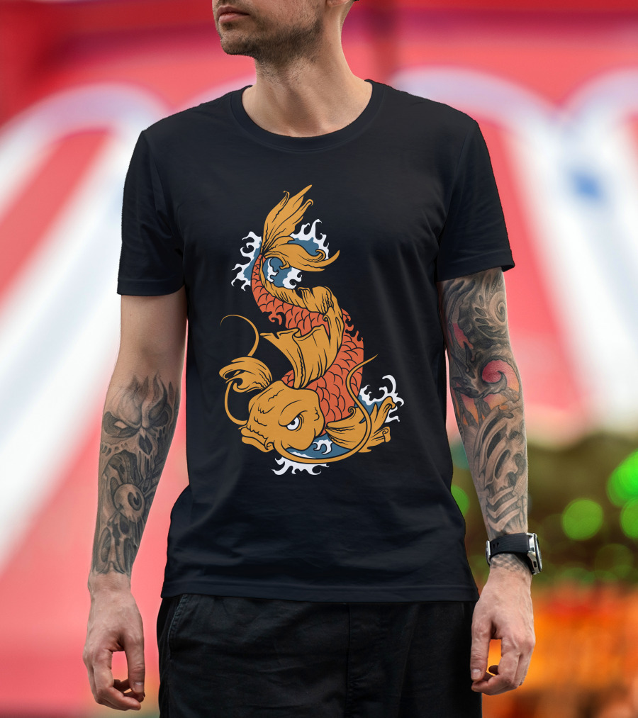 Koi Fish Art with Water and Waves Japan T-Shirt