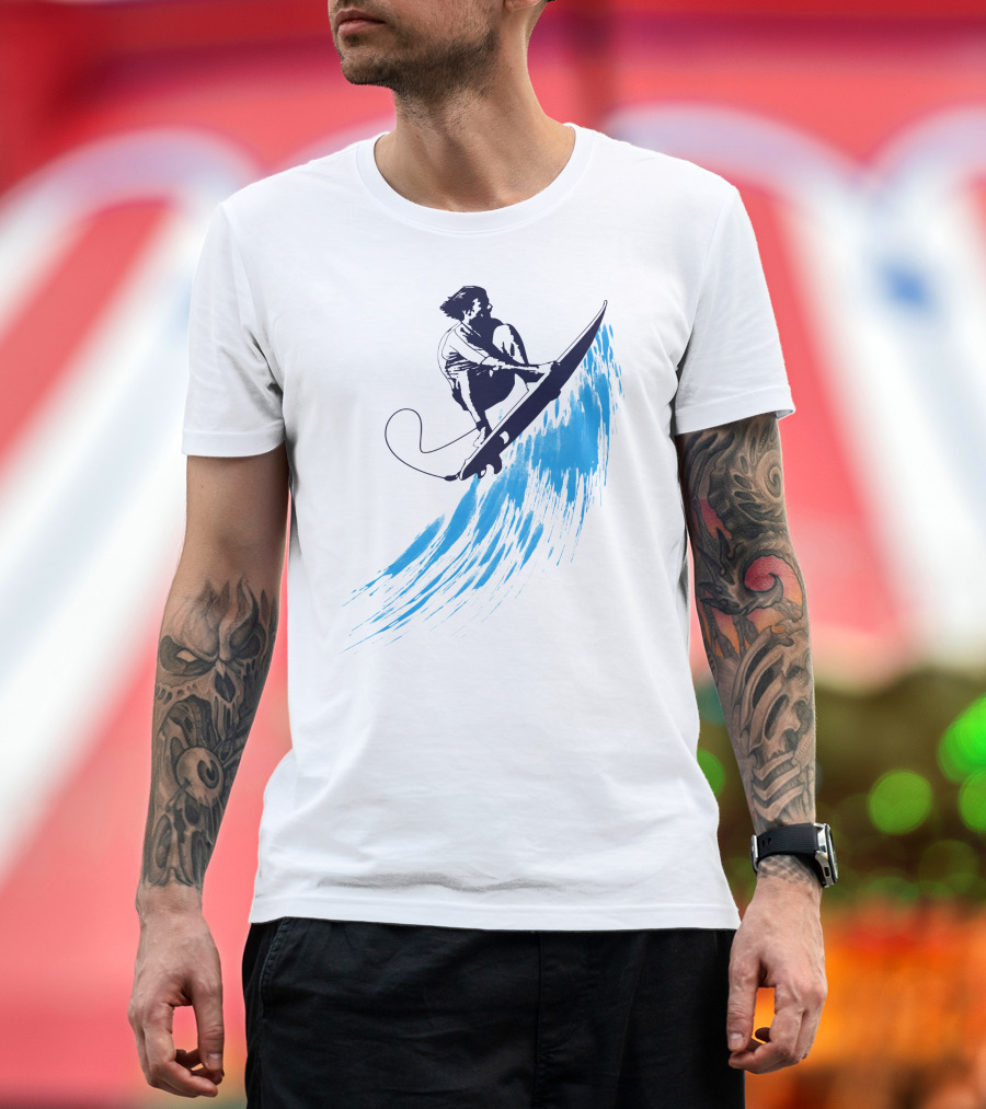 Ocean Surfer Riding the Waves in Blue Shadows T-Shirt