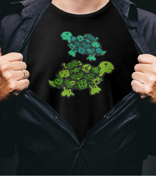 One Shell Of A Time Turtle Silhouettes With Funky Faces T-Shirt