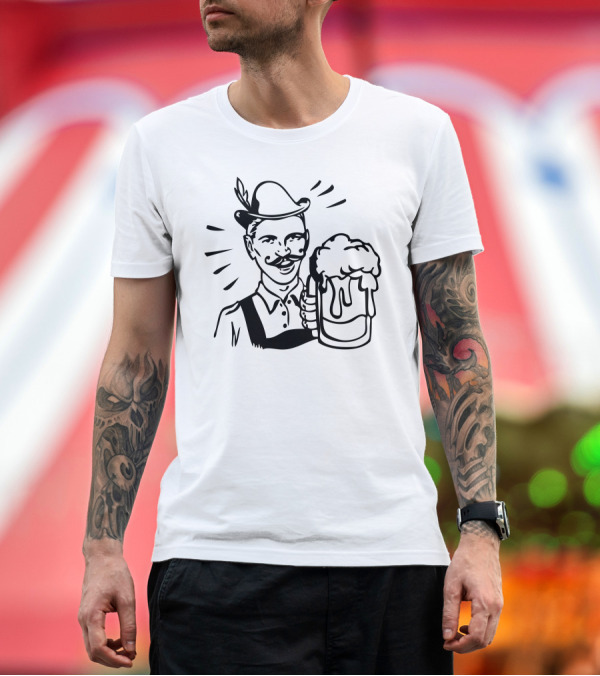 Premium T-Shirt: Retro Bavarian Man Cheers with Beer Mug T-Shirt Retro Bavarian Man Cheers with Beer Mug T-Shirt