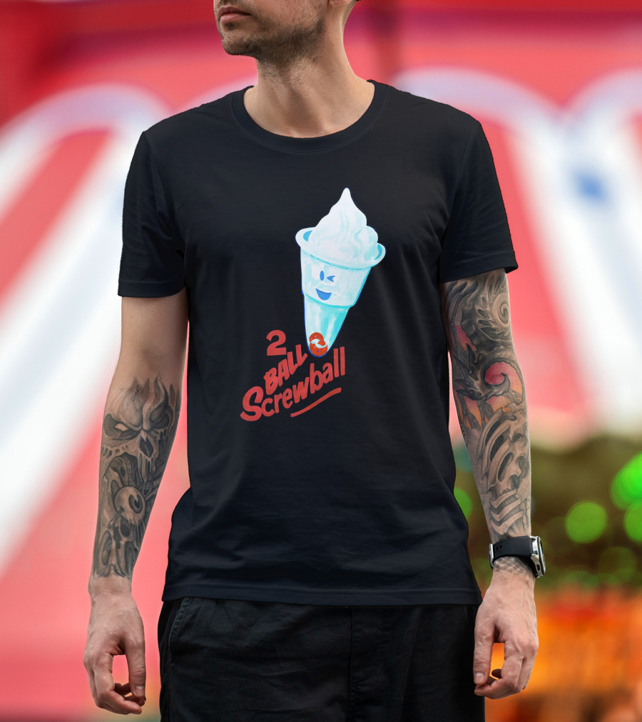 2 Ball Screwball Ice Cream Cone Winking Face T-Shirt