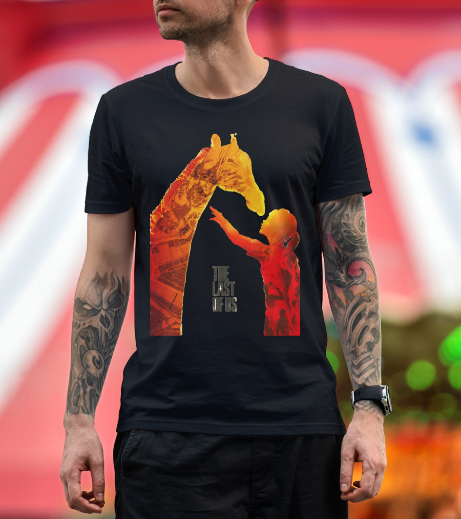 The Last Of Us Giraffe Encounter with Child Silhouette and Map Elements T-Shirt
