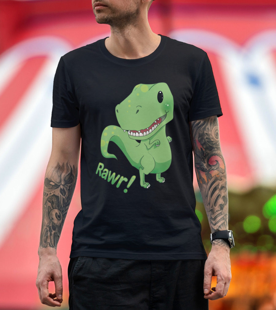 Rawr Dinosaur Cute Green Cartoon T-Rex T-Shirt