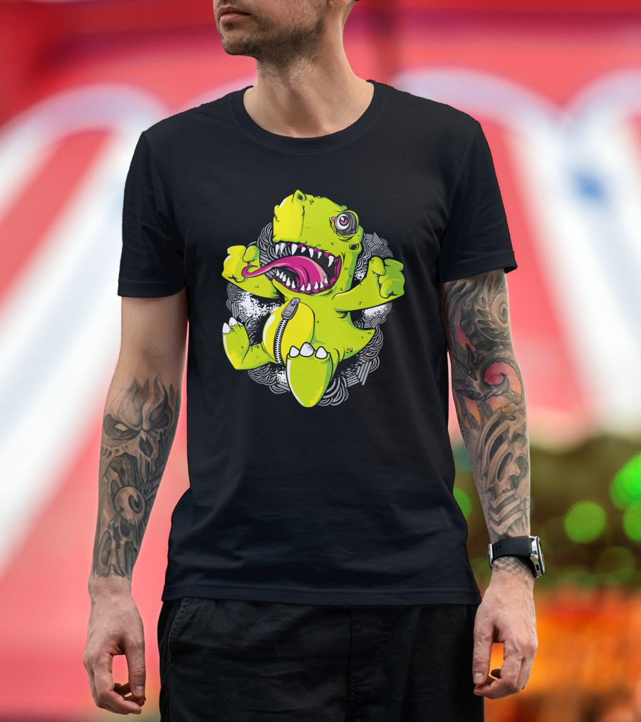 Rawrr Dinosaur Creature Cartoon with Zipper and Claws T-Shirt