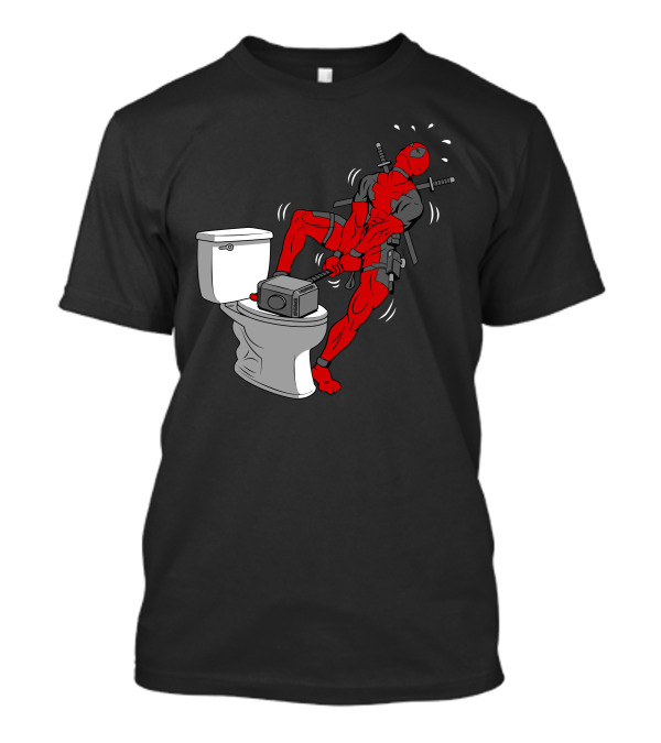 Deadpool Struggling On Toilet With Thor’s Hammer T-Shirt