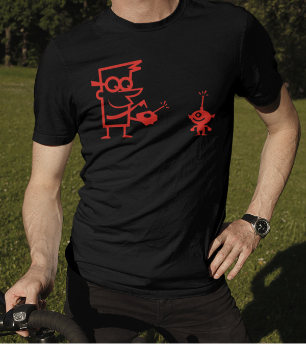 Robot Control Retro Cartoon Figure With Remote And Bleep-Bloop Companion T-Shirt