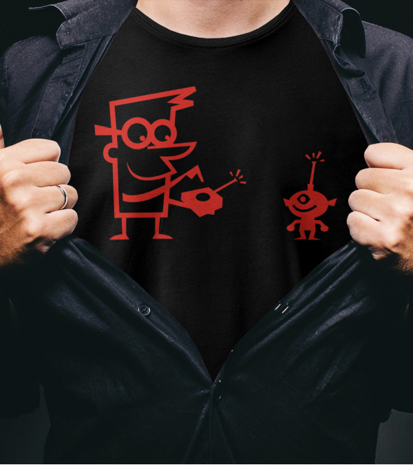 Robot Control Retro Cartoon Figure With Remote And Bleep-Bloop Companion T-Shirt