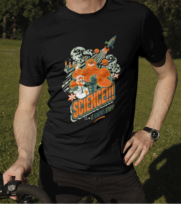 SCIENCE It Knows Stuff Rocket Planets Scientist And Robot T-Shirt