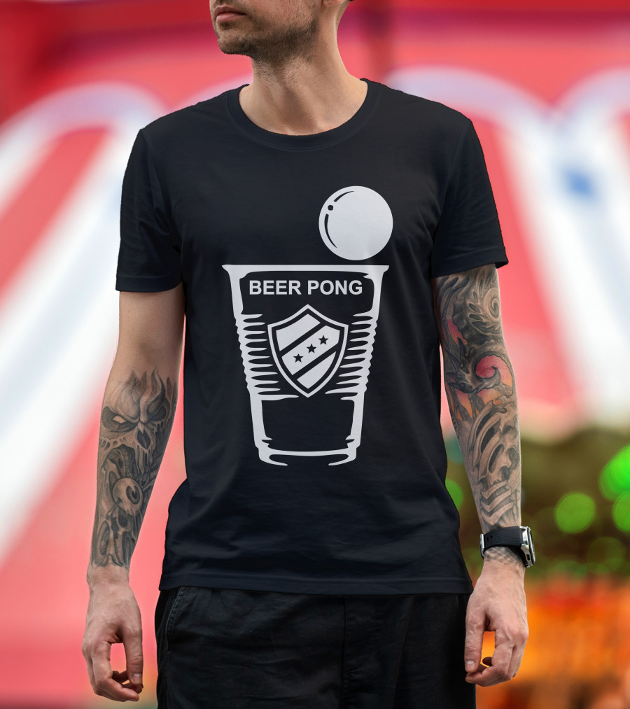 Beer Pong Cup Icon with Ball and Shield T-Shirt