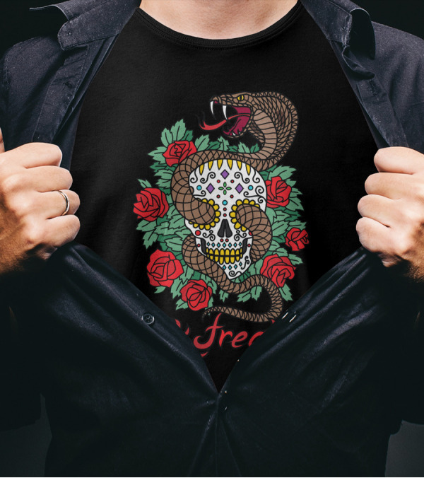 Inkfreakz Snake Skull Roses Vectorized T-Shirt