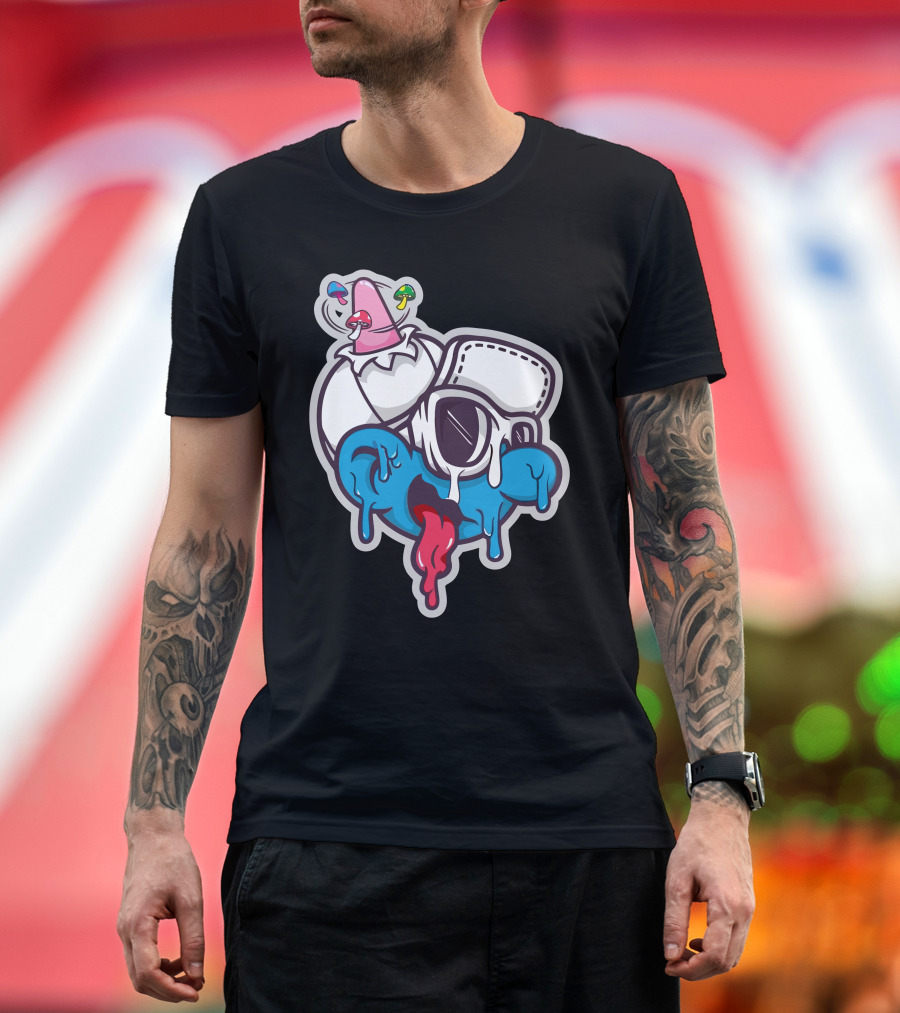 Krim Lim Melting Cartoon Face with Colorful Drink Elements T-Shirt