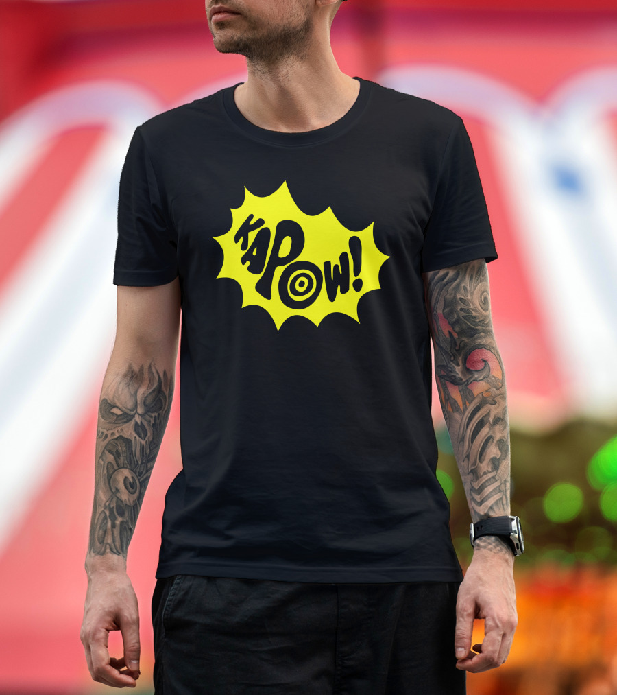 KAPOW Comic Book Style Burst with Yellow Background T-Shirt