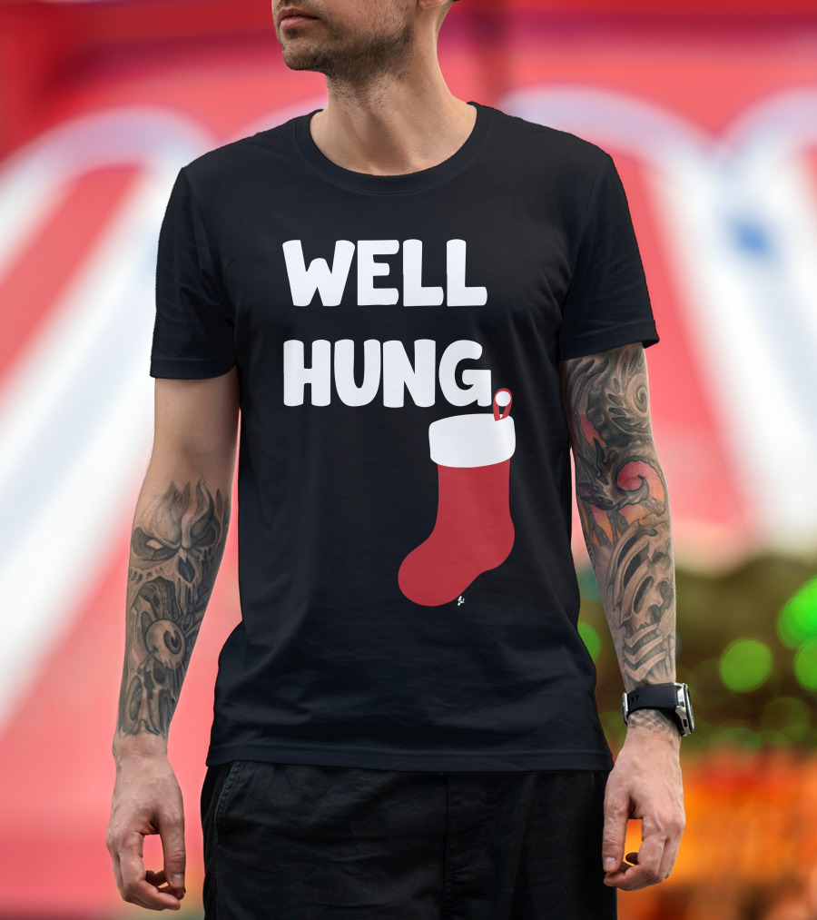 Well Hung Endowed Christmas Stocking Santa Joke T-Shirt