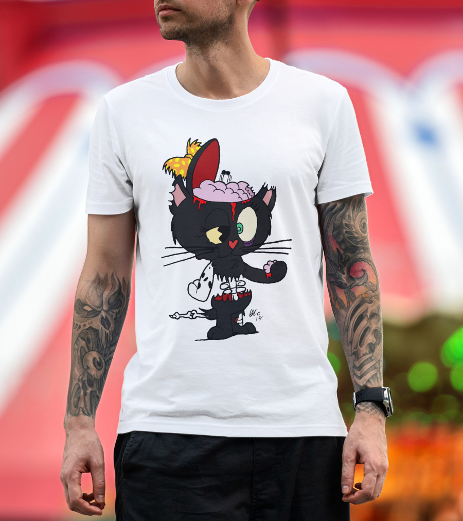 Kitzee Zombie Kitten with Exposed Brain and Bowtie T-Shirt