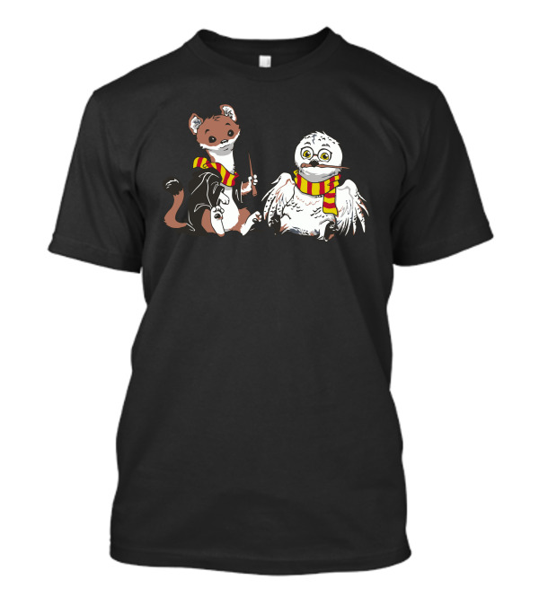The Owl And The Weasel Wizard Duo With Red And Yellow Scarves T-Shirt
