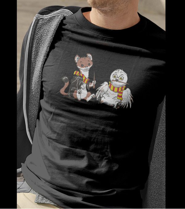 The Owl And The Weasel Wizard Duo With Red And Yellow Scarves T-Shirt
