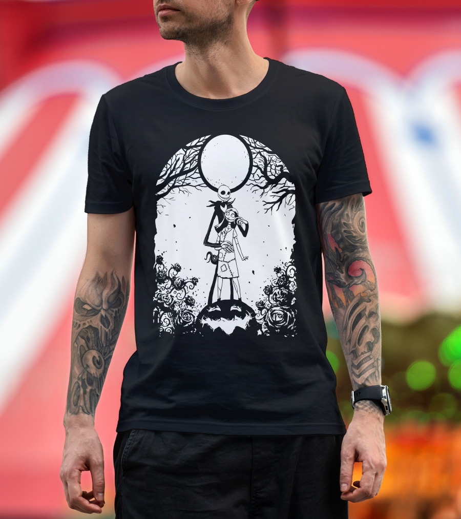 The Nightmare Before Christmas And Sit Together Now And Forever Jack and Sally Moonlit Scene T-Shirt