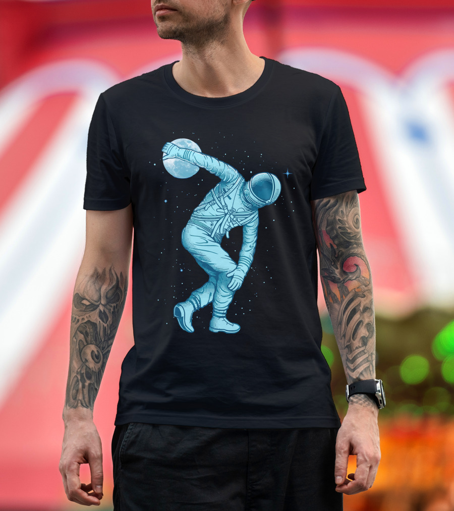 Astronaut Throwing Moon in Space Discus T-Shirt