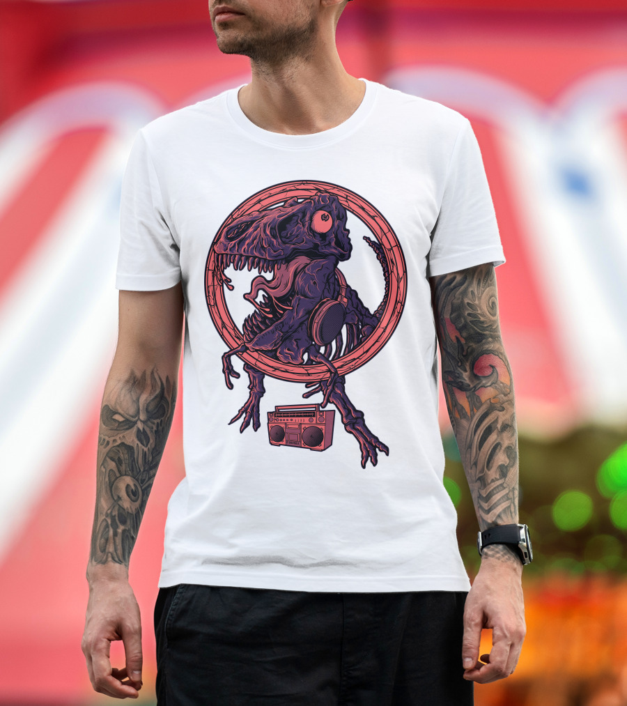 Dinodanceur Tyrannosaurus Rex Headphones Boombox T-Shirt
