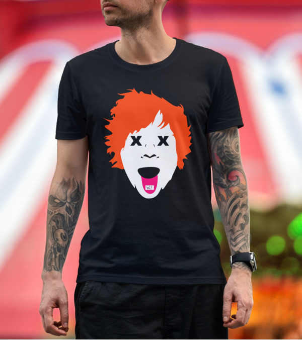 Premium T-Shirt: Ed Sheeran X Face with Bright Hair and Hi Tongue Expression T-Shirt Ed Sheeran X Face with Bright Hair and Hi Tongue Expression T-Shirt