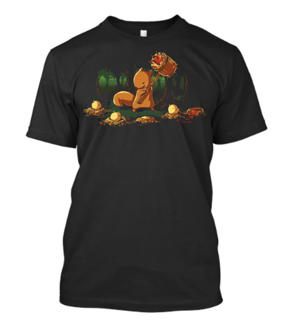 Forest Squirrel With Mallet Chasing Popping Eggs 'Oops I Missed Let Me Try Again' T-Shirt