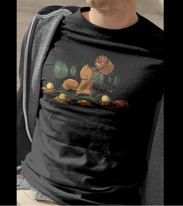 Forest Squirrel With Mallet Chasing Popping Eggs 'Oops I Missed Let Me Try Again' T-Shirt