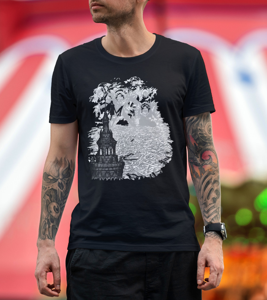 Rise Of The Goblin King Castle Silhouette With Hidden Faces T-Shirt