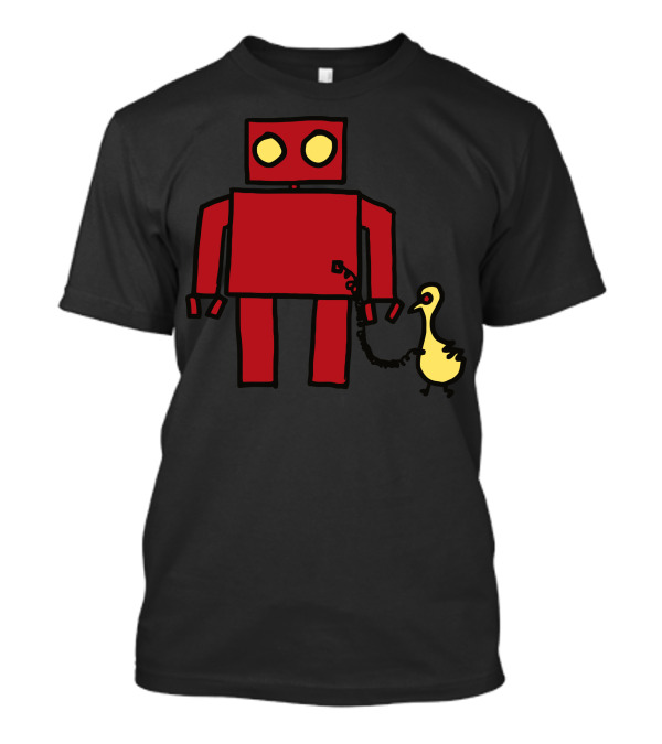 Bird Powered Robot With Red Boxy Character And Yellow Bird Companion T-Shirt