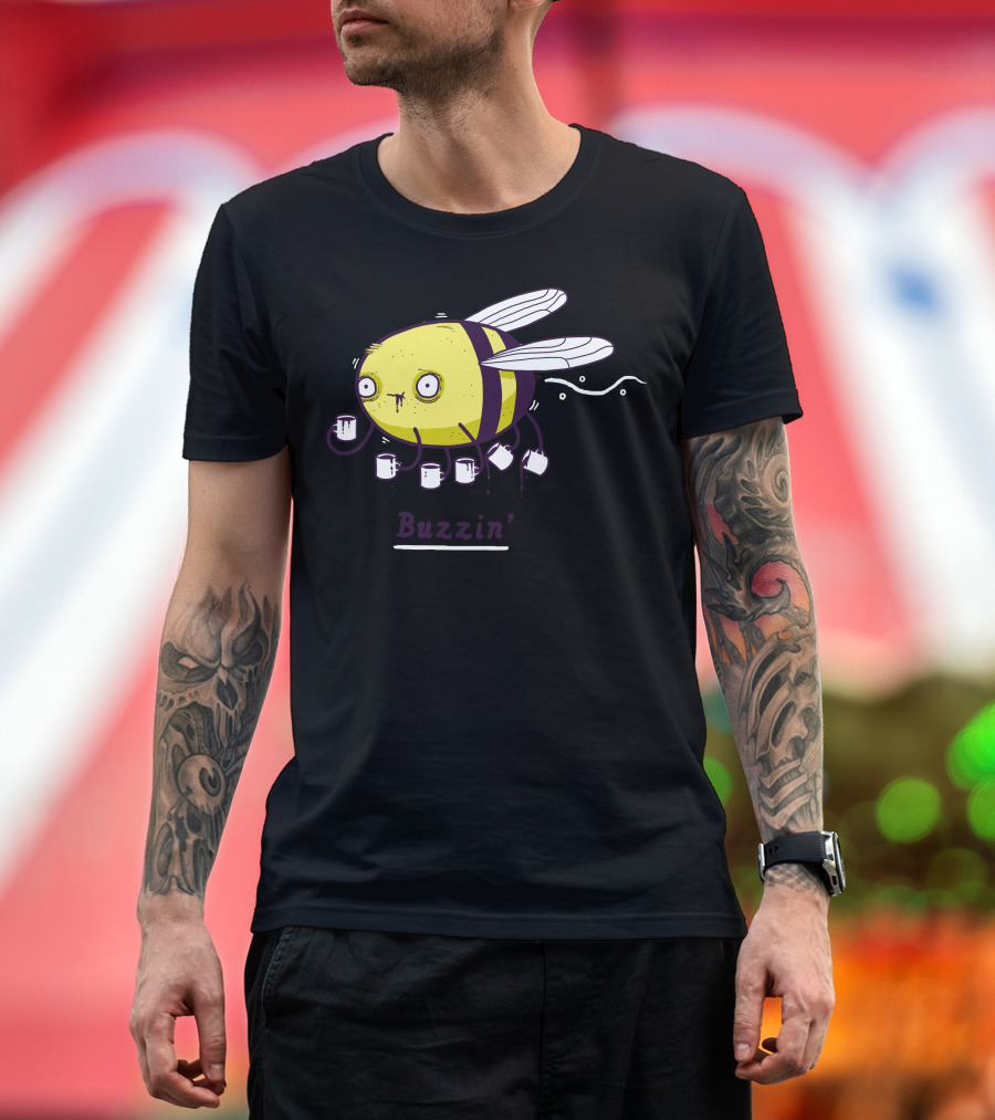 Buzzin' Coffee Bee with Mugs Carrying Caffeine T-Shirt