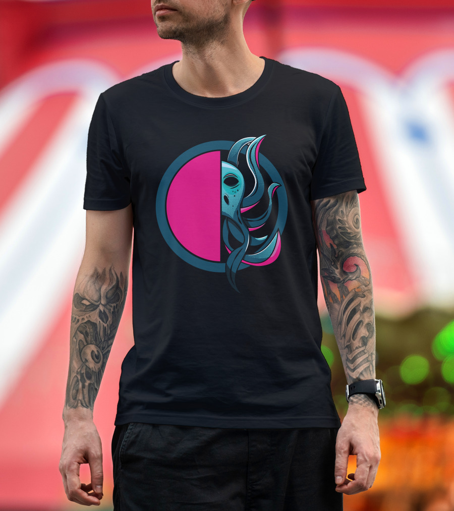Octo Portal Cosmic Creature Emerging from Neon Circle T-Shirt