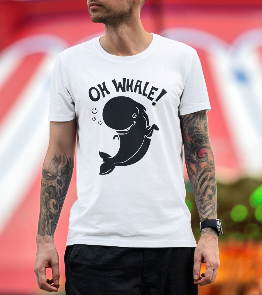 OH WHALE Funny Cartoon Whale with Bubbles T-Shirt