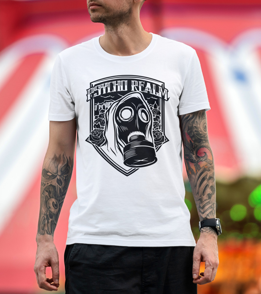 Psycho Realm Gas Mask Roses Shield T-Shirt