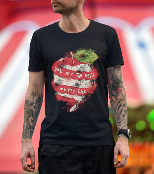 Premium T-Shirt: You Are The Apple Of My Eye Peeling Text Design with Green Leaf and Red T-Shirt You Are The Apple Of My Eye Peeling Text Design with Green Leaf and Red T-Shirt