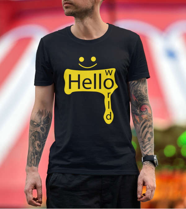 Premium T-Shirt: Hello World Smiley Face Text T-Shirt Hello World Smiley Face Text T-Shirt