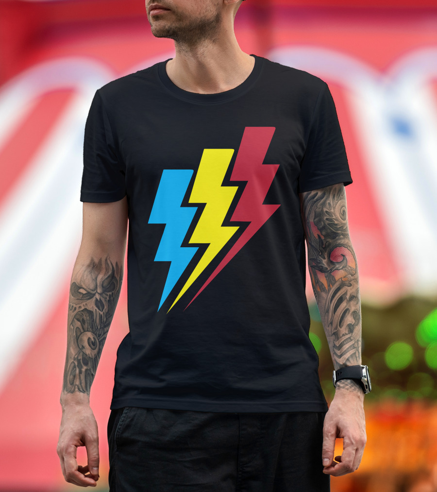 Lightning Bolt Trio in Blue Yellow Red T-Shirt