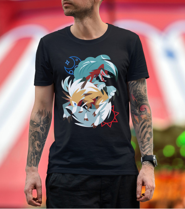 Premium T-Shirt: Pkmn Lugarugan Midnight and Midday Forms Celestial Duality T-Shirt Pkmn Lugarugan Midnight and Midday Forms Celestial Duality T-Shirt