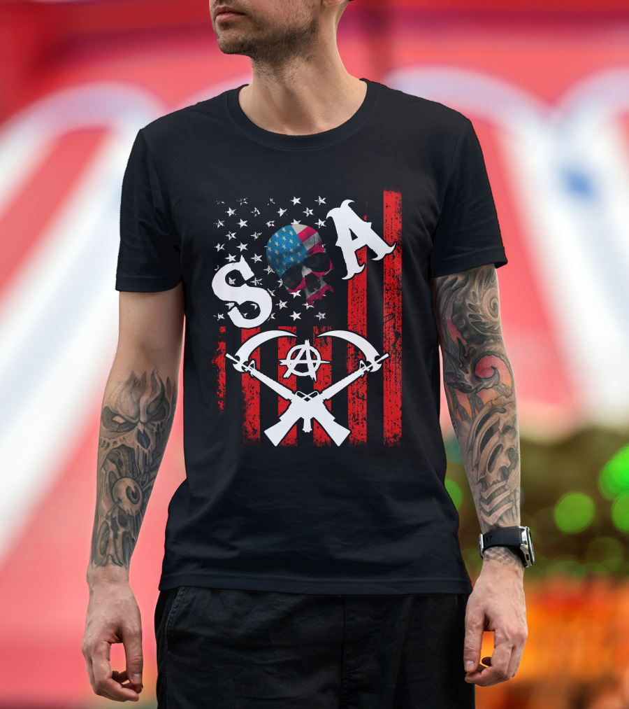 SOA Skull American Flag Anarchy Axe Guns T-Shirt