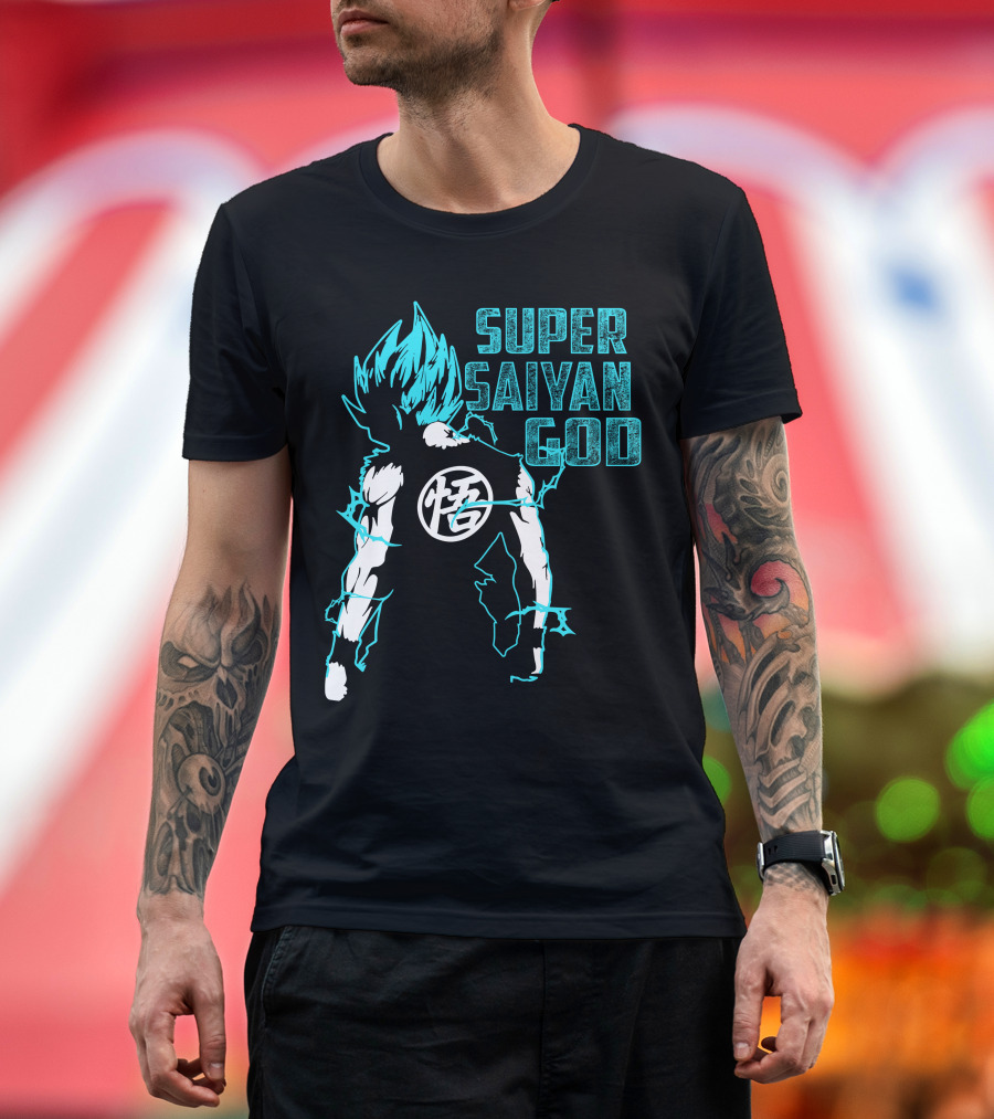 Super Saiyan God DB Super Goku Blue Aura Power Up T-Shirt