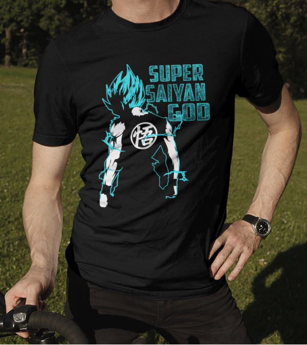 Super Saiyan God DB Super Goku Blue Aura Power Up T-Shirt