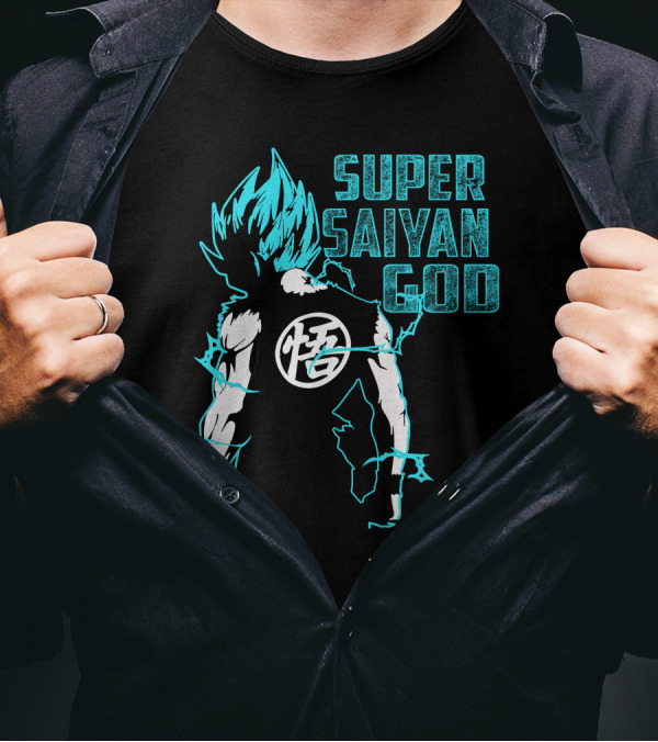 Super Saiyan God DB Super Goku Blue Aura Power Up T-Shirt