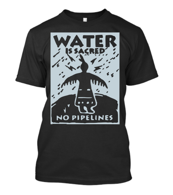 Water Is Sacred No Pipelines Bird Silhouette And Rainstorm T-Shirt