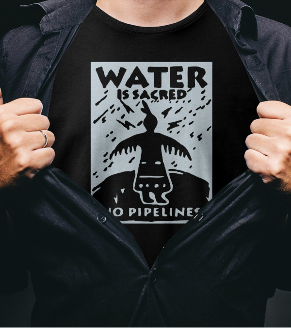 Water Is Sacred No Pipelines Bird Silhouette And Rainstorm T-Shirt