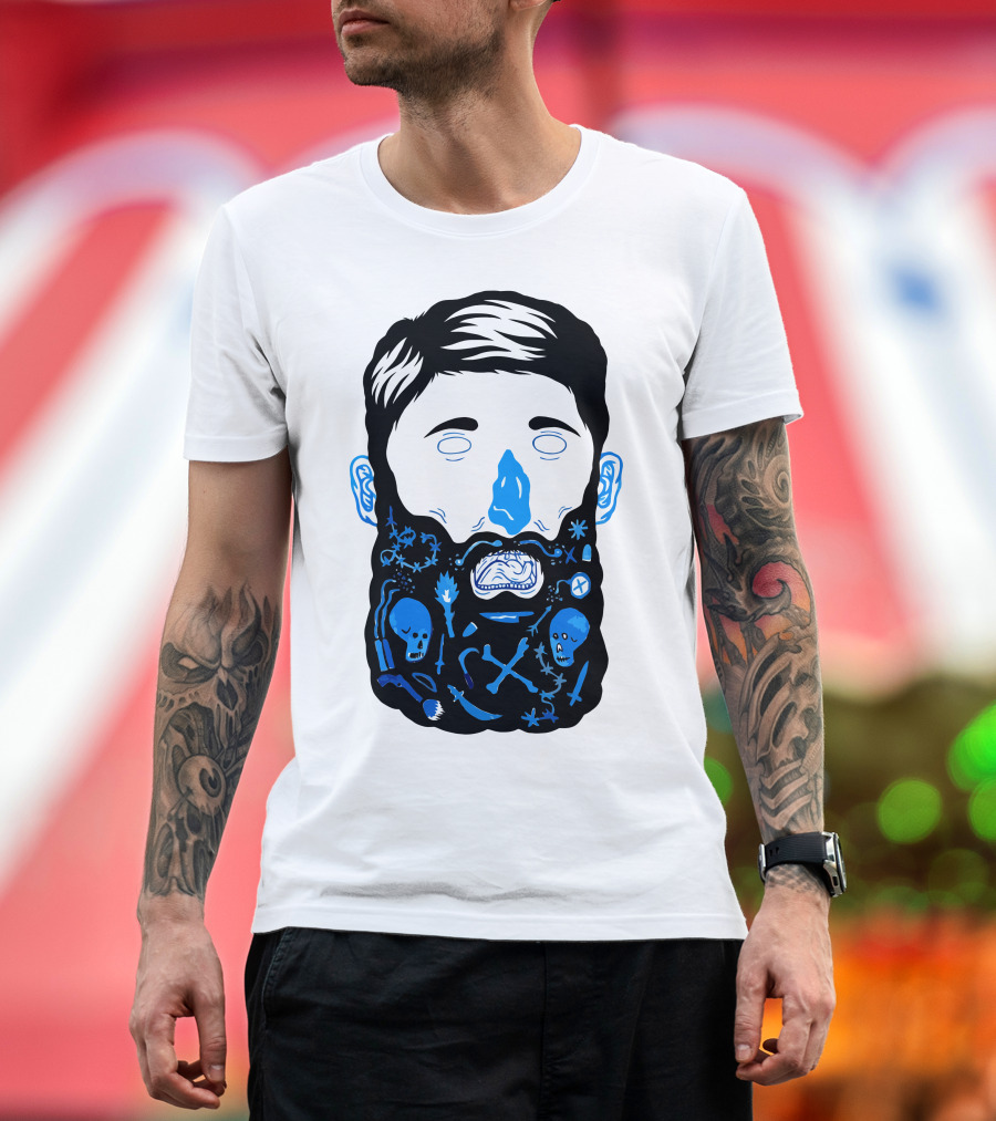 Pirate Skull Beard with Crossbones and Waves T-Shirt