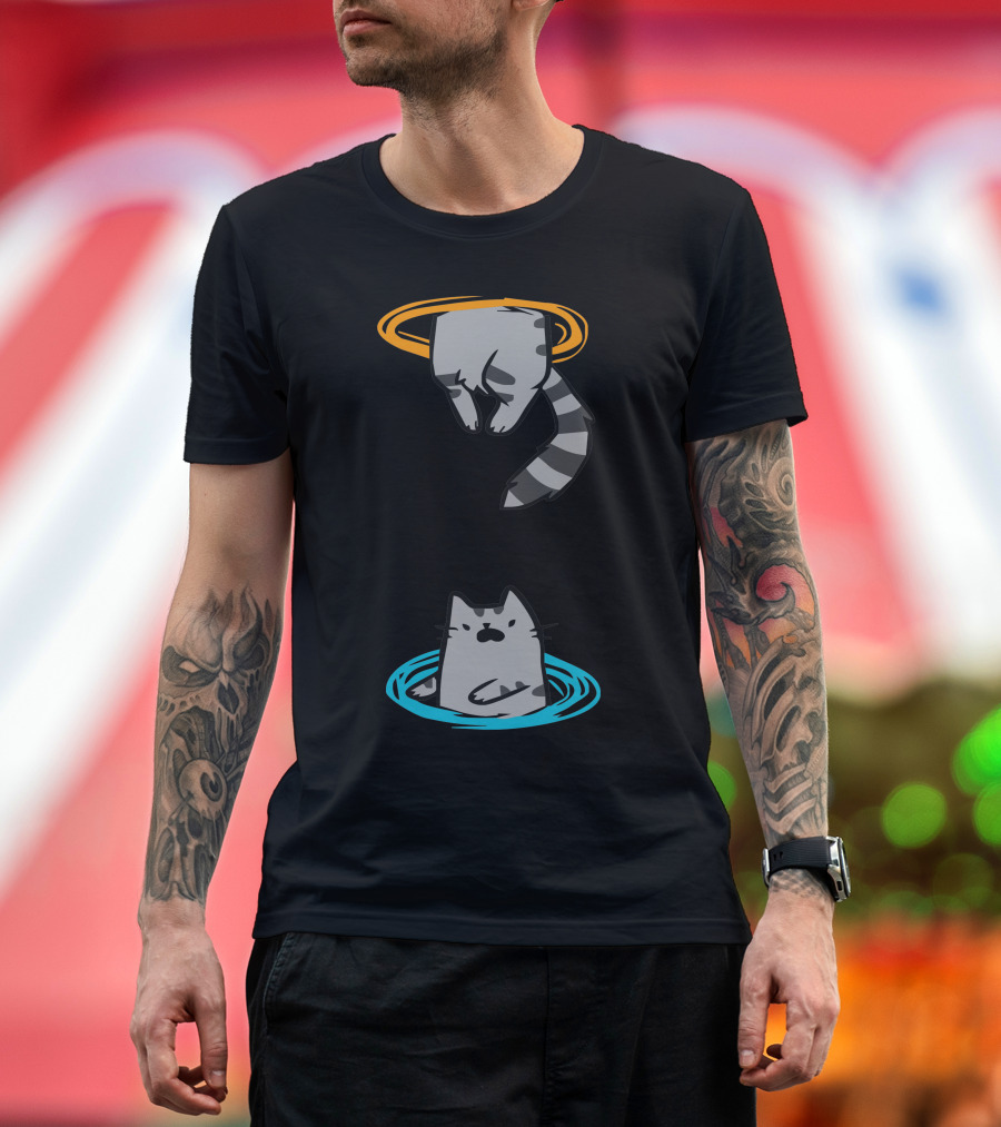 Portal Adventure: Cat Through Orange and Blue Rings T-Shirt