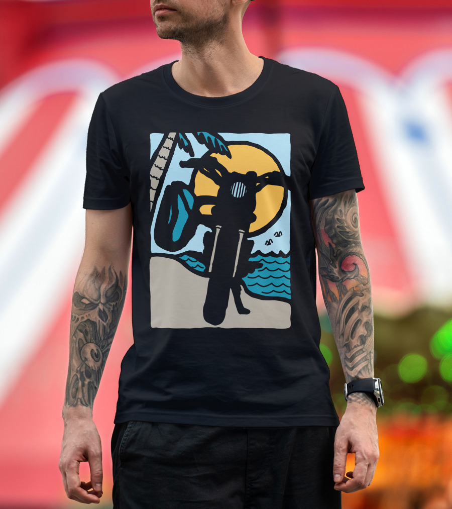 Ride And Surf Motorbike Sunset Beach Adventure T-Shirt