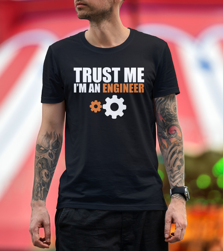 Trust Me I'm an Engineer with Orange and White Gear Icons T-Shirt