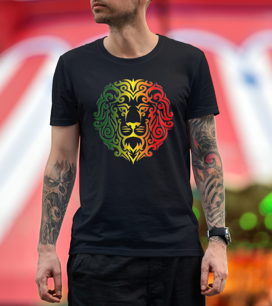 Rasta Lion Tribal Vector Art in Green Yellow Red Gradient T-Shirt