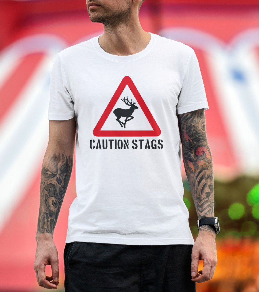 Caution Stags Triangle Warning Sign T-Shirt