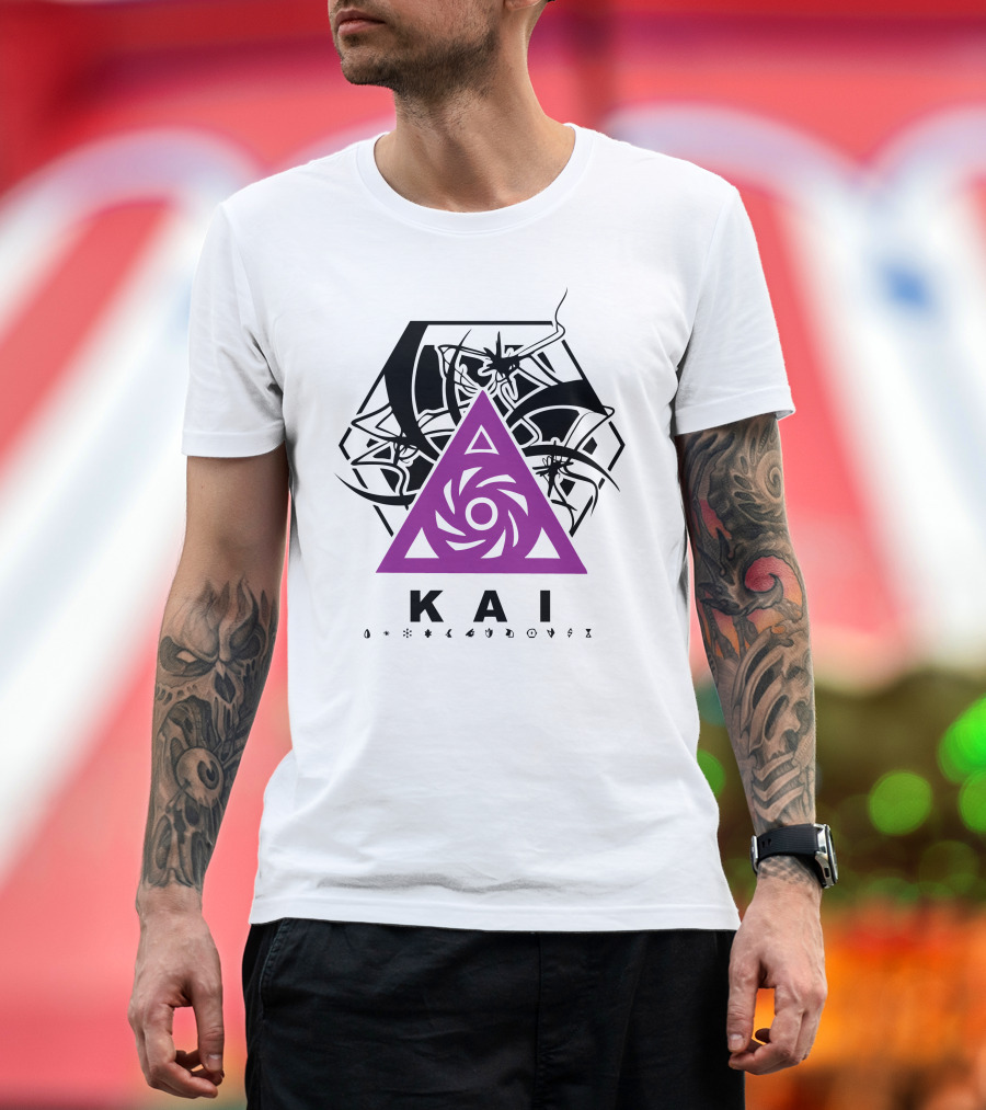 Exo Kai Purple Triangle Symbol with Black Hexagon and Mystical Icons T-Shirt