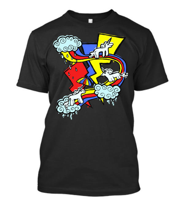 Three Unicorns Rainbow Clouds Lightning T-Shirt